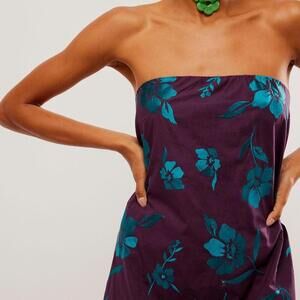 Free People Sonja Strapless Boho Mini Dress Aubergine Combo Size Medium NWT